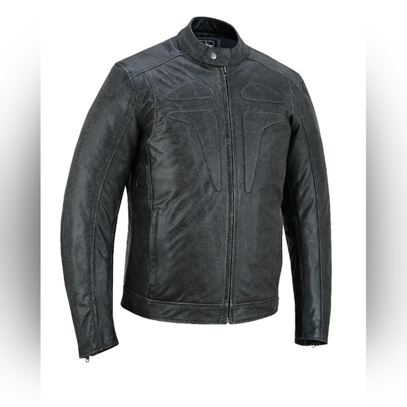 Men's Grey Motorcycle Leather Jacket. - Picture 3 of 5